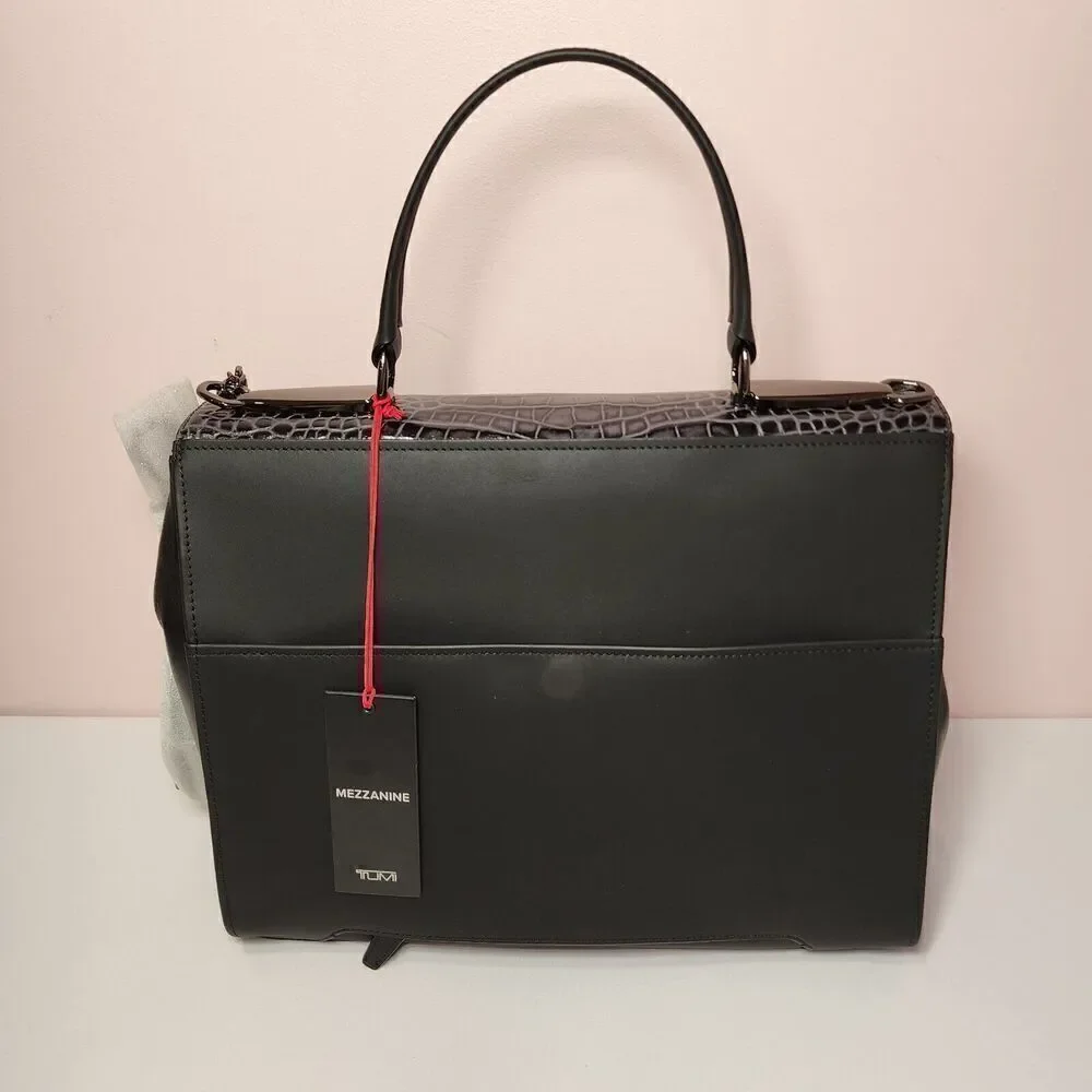 NWT Tumi Mezzanine RIVERA Crocodile Embossed Leather Satchel GREY